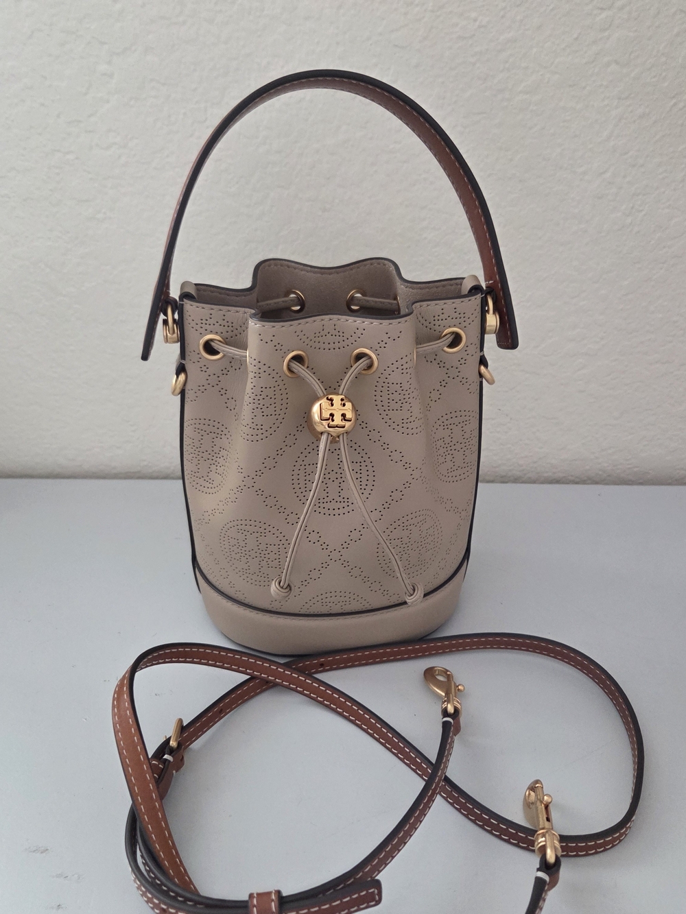 Tory Burch Perforated Leather Mini Bucket Bag